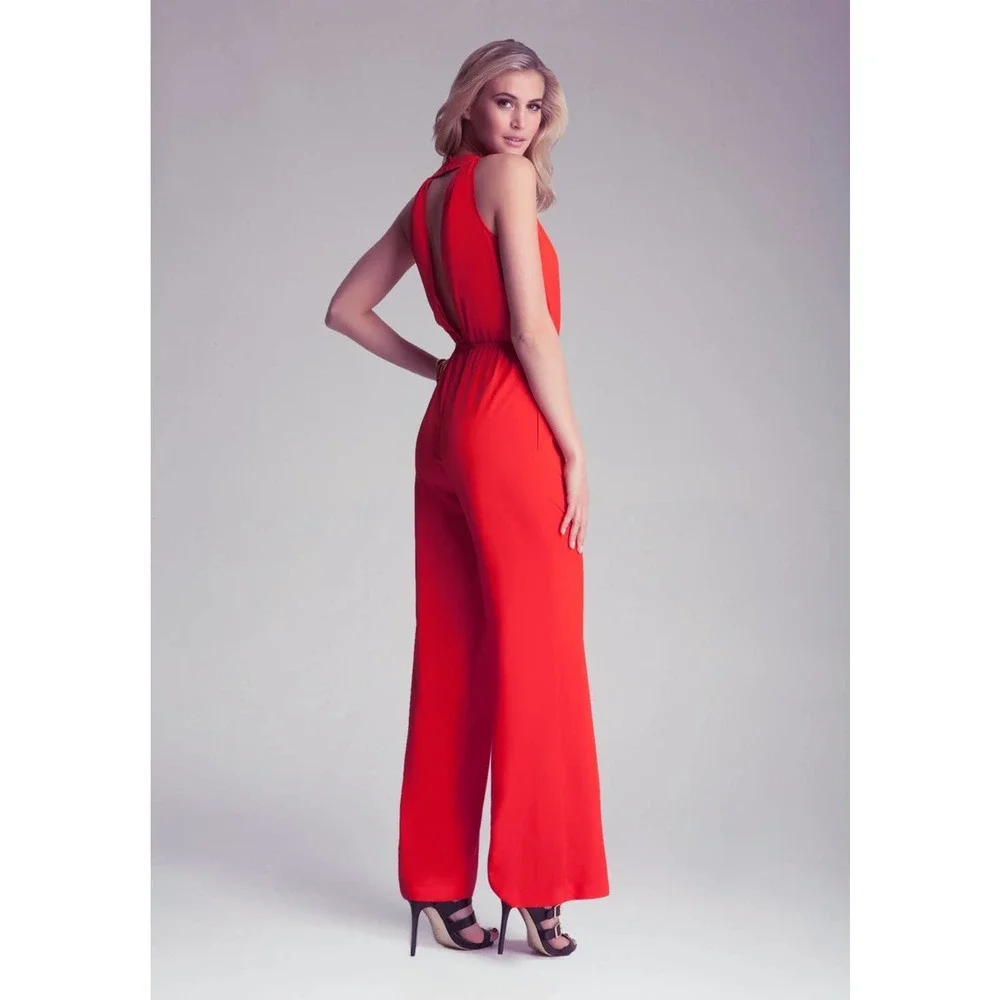 NWT bebe Sz 8 Open Back Bright Orange/Red Jumpsuit Romper - Picture 9 of 12